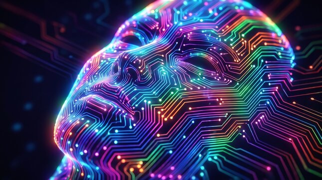 Neon Circuit Pattern Human Head