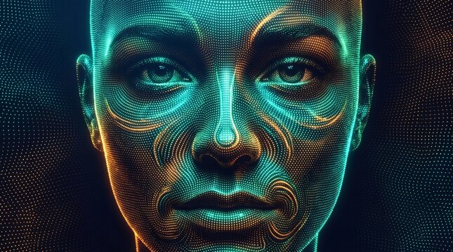 Digital Human Face Pixelated Neon Light Design