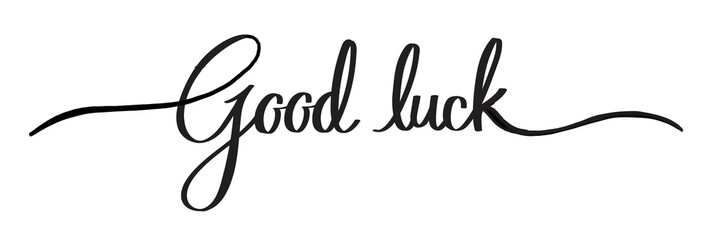 Good luck png word, minimal black calligraphy, digital sticker with white outline in transparent background © Rawpixel.com