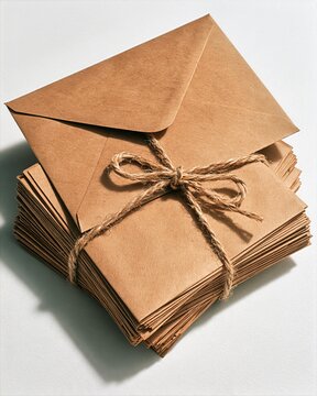 Stack of Kraft Envelopes Tied with Natural Twine