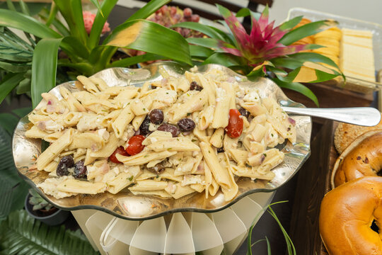 Pasta Salad with Olives and Cherry Tomatoes Served at Buffet