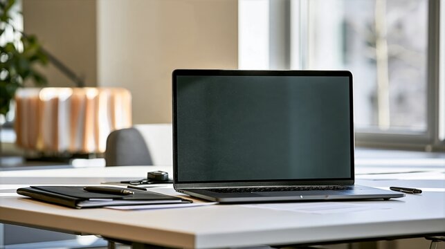 Policy Acknowledgement Review Desk with Laptop and Documents
