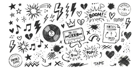 Fototapeta premium Set of black ink grunge brush strokes and circular splash frames for creative design projects