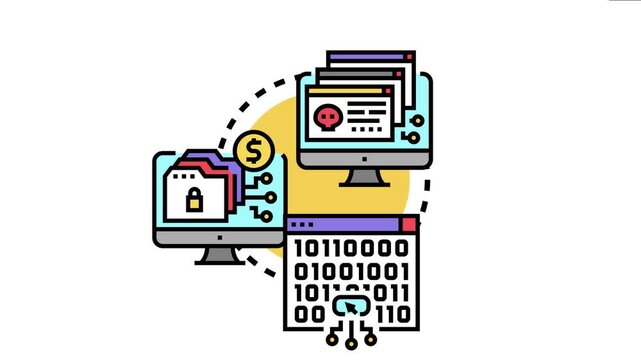 Cybercriminals initiating a ransomware attack encrypting sensitive data and demanding payment through a digital paywall for decryption, creating a critical cybersecurity threat for users and systems