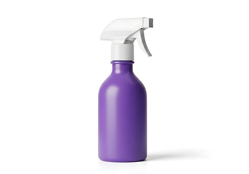 Purple spray bottle with trigger nozzle on white background