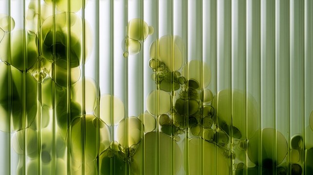 Green organic bubble abstract behind ribbed glass