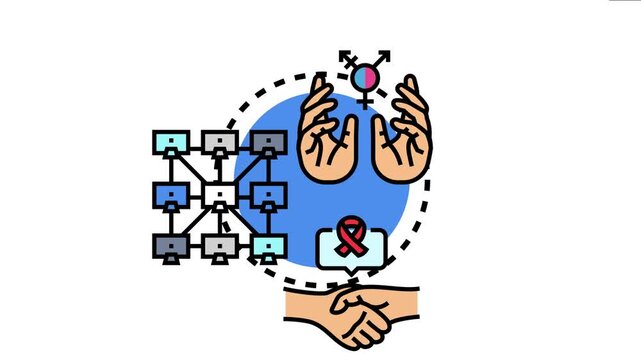 Peer support circle concept hands reaching for acceptance, online users connecting in a network, and a handshake signifying agreement and help for various social or health causes