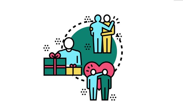People celebrating community values, connection, and giving through friendship, love, and support with thoughtful presents, symbolizing unity and partnership