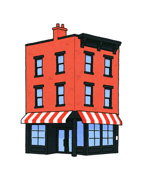 Red Corner Shop Building - Urban Storefront - Transparent PNG