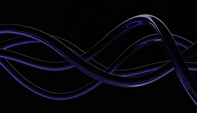 Premium abstract 3D composition of multiple smooth purple glossy curved wave lines on dark background
