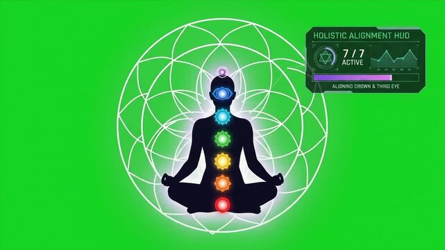 Meditating Human Silhouette with Seven Aligned Chakra Points