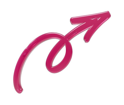 Hand drawn pink curly arrow pointing up and to the right