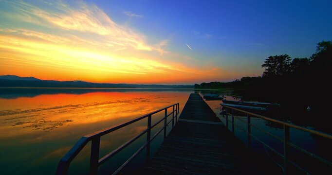 Fantastic sunrise landscape over lake Varese.