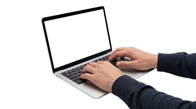 Hands typing on a laptop whose screen shows abstract colored lines like a code editor. A good fit for software development, programming, IT, and tech-career content, and for blog headers.