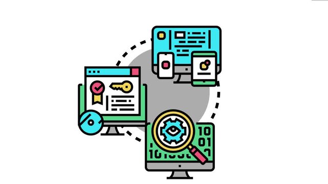 Software usage license icon presenting legal permissions for digital product distribution, code access, and multi device installation, ensuring secure and authorized operations
