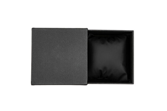 Black cardboard watch box on white