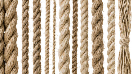 Isolated natural fiber ropes, various twisted and braided cords, twine, nautical and crafting materials © Gabriel