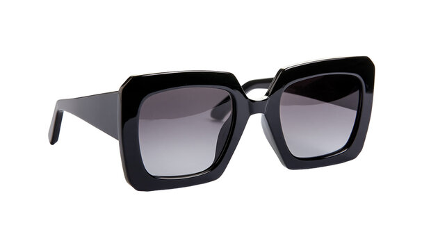 Isolated elegant black oversized square frame sunglasses with gradient lenses, summer fashion accessory