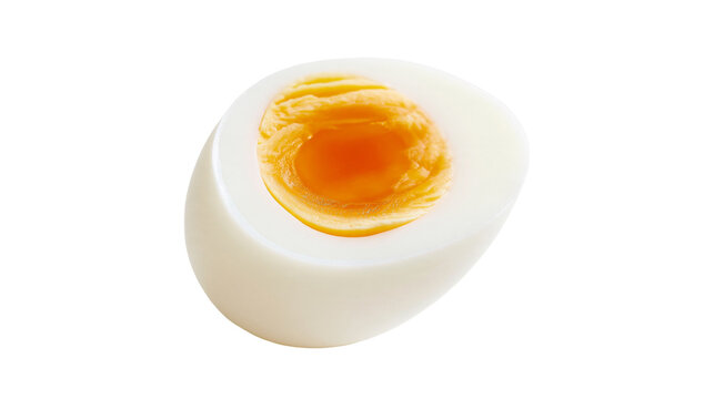 Isolated perfectly cooked hard-boiled egg half showing creamy yellow yolk and white albumen