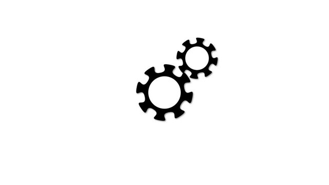 Black two interlocking gear cogs icon representing settings configuration technical mechanism industry process automation engineering U I element isolated bright white background vector.a 4 k video