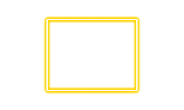 Glowing yellow neon rectangle frame isolated on transparent background