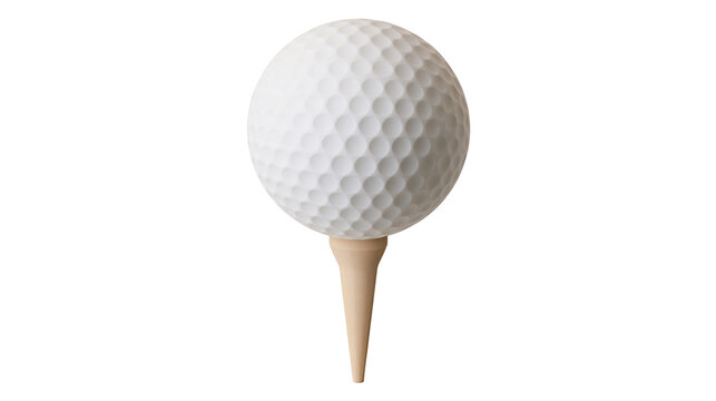 Isolated golf ball resting on a natural wooden tee, perfectly poised for a game of golf