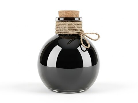 Black glass bottle with cork stopper and twine closure