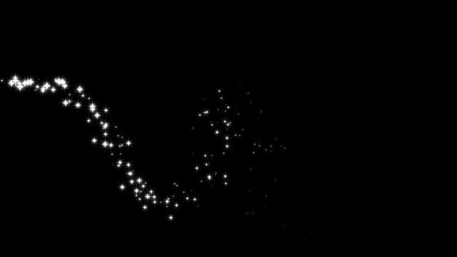 White glowing line stars sparkles, twinkle magic dust animation, cartoon doodle sparkles, star sparkle vector doodles, glowing starlight glitter sparkle path on black screen. 4k video