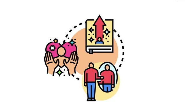 Personal growth reflection developing, a person progressing through self improvement, examining inner potential, and achieving success with mindful learning