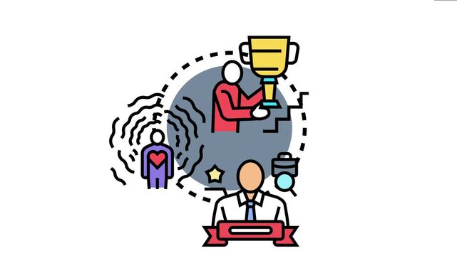 Concept showing individuals focusing on different aspects of personal identity, including internal values, career aspirations, professional path, ambition, and self development journey