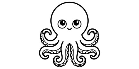 Cute cartoon octopus line art illustration with large eyes for children creative projects and decor. © Saba