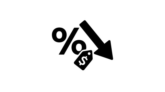 Percentage down arrow and dollar tag icon symbolizing discount or price reduction for sales and marketing