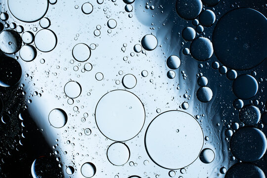 Oil droplets in blue liquid
