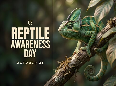 Us reptile awareness day with a vibrant panther chameleon on a branch