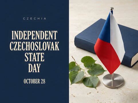Independent czechoslovak state day observance with flag and book on neutral background