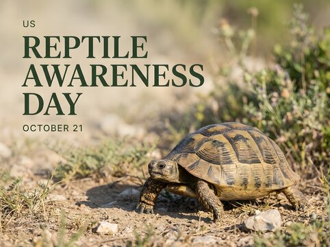 Reptile awareness day concept with a desert tortoise in natural habitat