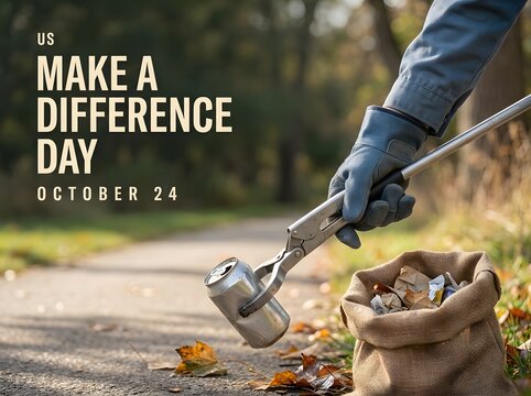 Hands using gardening tools with text promoting make a difference day