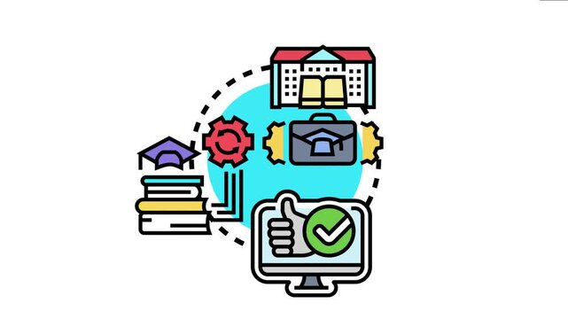 Customizing an online academic dashboard for efficient learning management, featuring a university building, briefcase, graduation cap, books, and computer screen with a checkmark