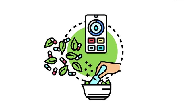 Personalized remedies concept visualizing custom medicine and health solutions, combining digital technology for analysis with traditional herbal preparation and pharmaceutical compounds
