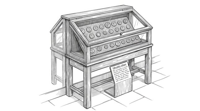 Display case showcasing a collection of historic artifacts.