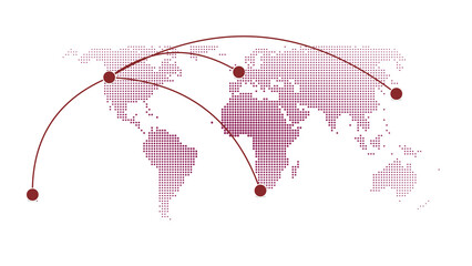 Global Connection Concept with Burgundy Arcs and Location Markers on Pink Gradient World Map © arsalan