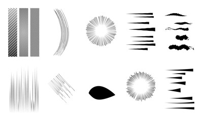 Fototapeta premium Comic Action Lines and Halftone Panel Set Black and White Vector 