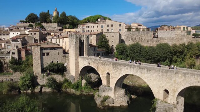 Medieval stone bridge of Besalu in La Garrotxa Girona Catalonia Spain