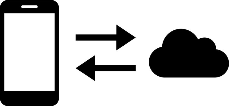 Smartphone and cloud computing icon with bidirectional arrows for data synchronization