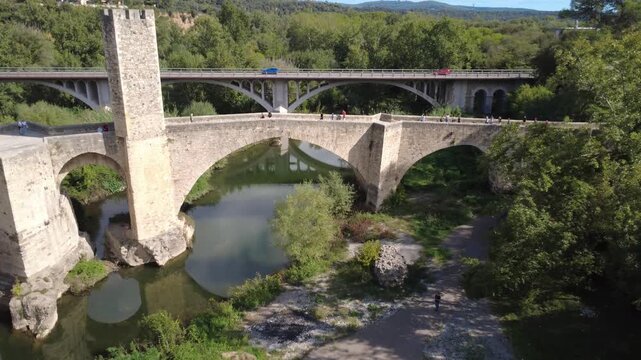Medieval stone bridge of Besalu in La Garrotxa Girona Catalonia Spain