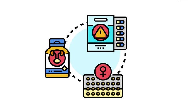 Pharmacy dosage alerts concept medication safety with warnings for specific health conditions, potential contraindications, and appropriate usage guidance