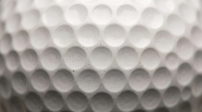 Macro close-up shot of a white golf ball showing dimple texture and pattern