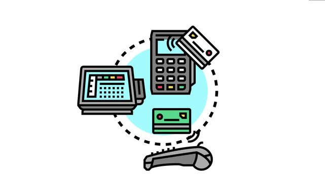 Pharmacy pos system processing contactless payments with a credit card, featuring a card reader, payment terminal, and cash register for efficient checkout services