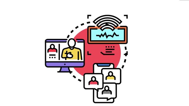 People engaging in diverse forms of remote communication, utilizing video calls on a computer and various mobile phone conversations, connecting across different digital platforms