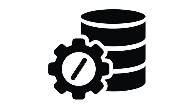 Database management icon showing server storage and gear configuration for system maintenance and development